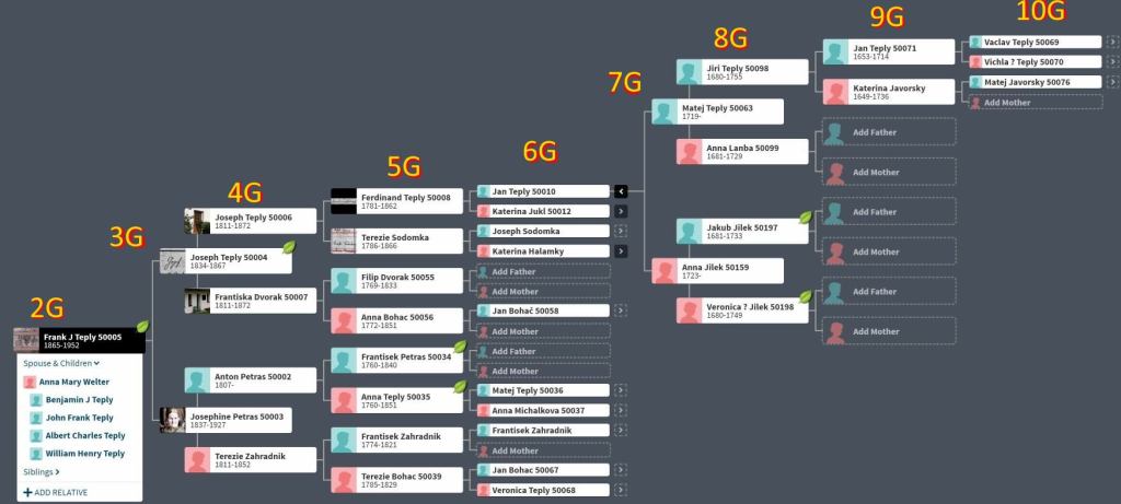 Ancestry - Czech - Pedigree View - Frank Teply